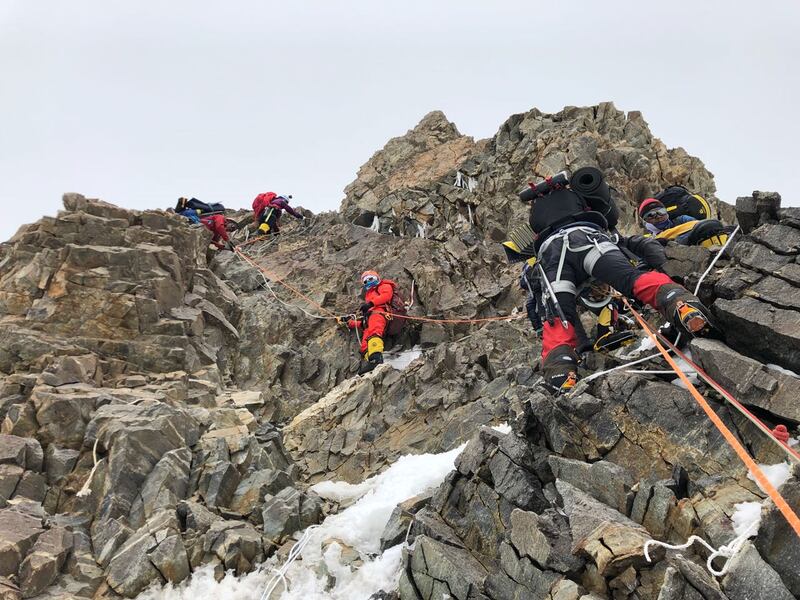 The climbing party, including Noel Hanna, ascending to base camp three on K2. Photograph: Lynne Hanna
