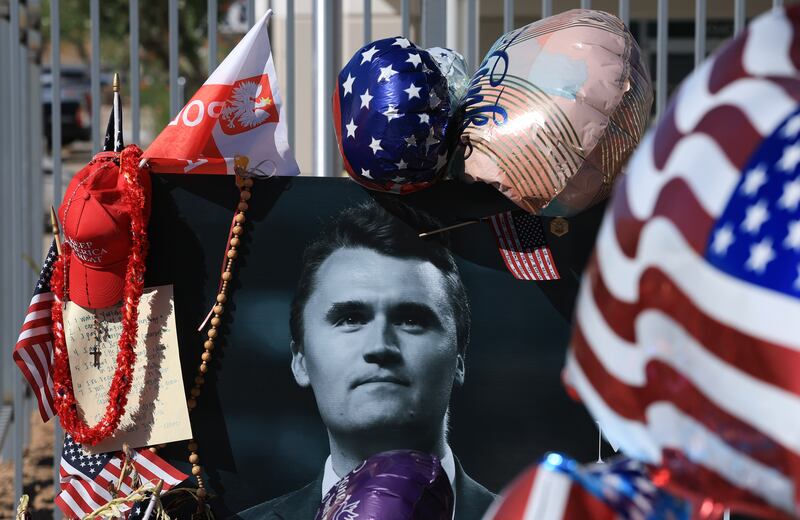 Charlie Kirk was shot and killed on September 10th while speaking at Utah Valley University. Photograph: Joe Raedle/Getty Images