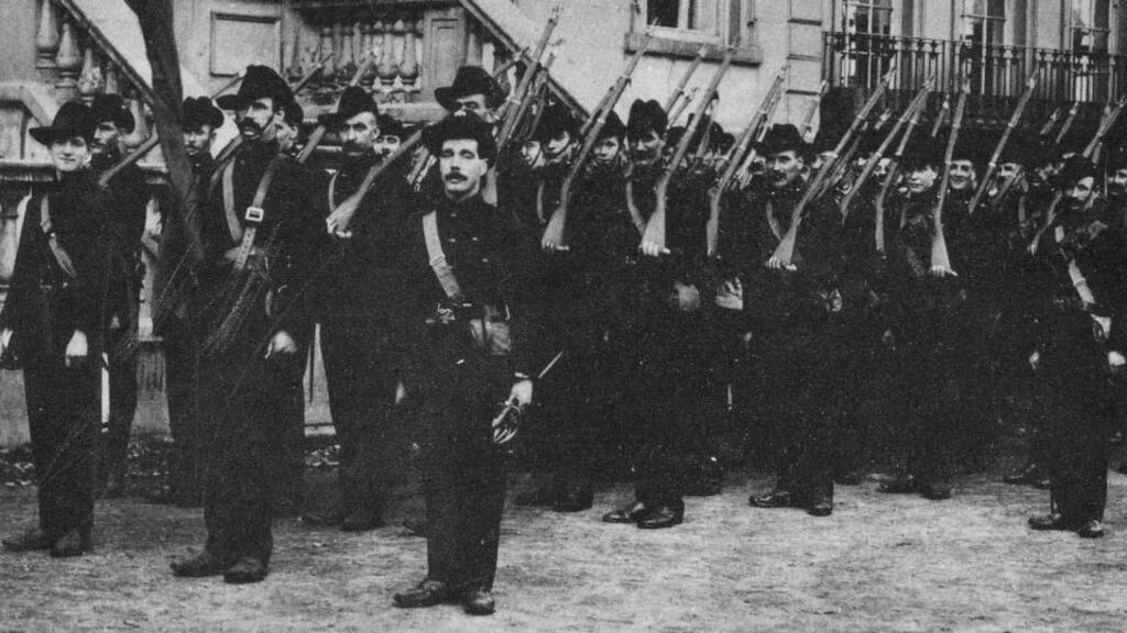Irish Citizen Army members at Croydon House, Fairview, Dublin. Photograph: Defence Forces Military Archives