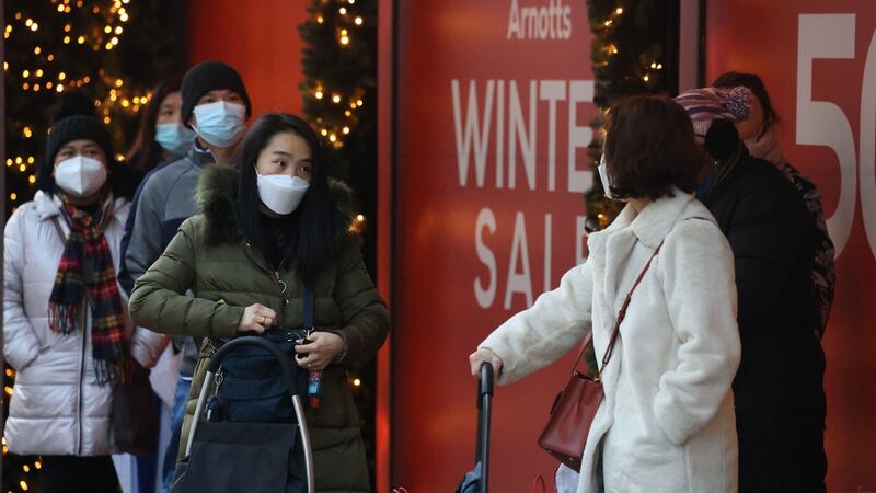 Shoppers queue ahead of the Arnotts sale which began at 10am. Photograph Nick Bradshaw/The Irish Times