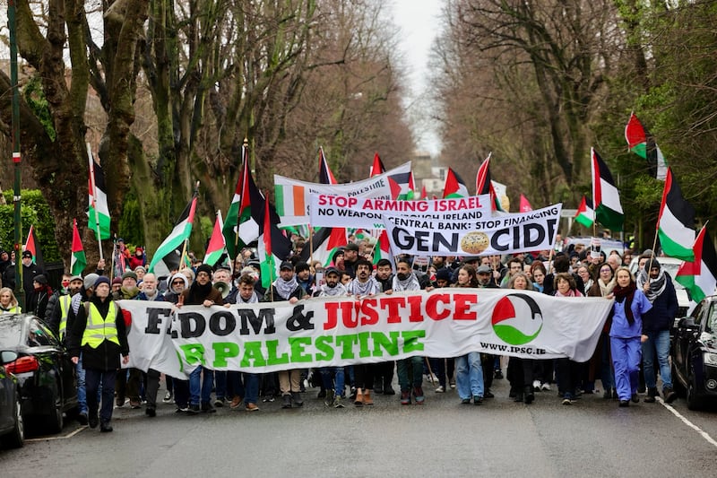 The Ireland-Palestine Solidarity Campaign holding a March to the US embassy in Dublin. Photograph:Alan Betson