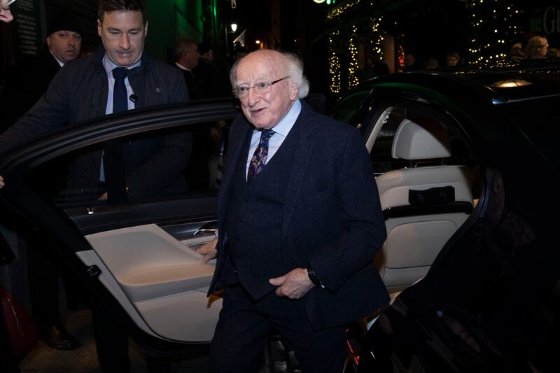 Stories of Surrender: President Michael D Higgins arrives at Bono's show on Monday night. Photograph: Tom Honan