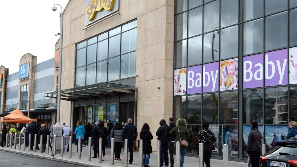 Queues forming outside Smyths toy shop in Carrickmines, Dublin, last week. Photograph: Dara Mac Dónaill