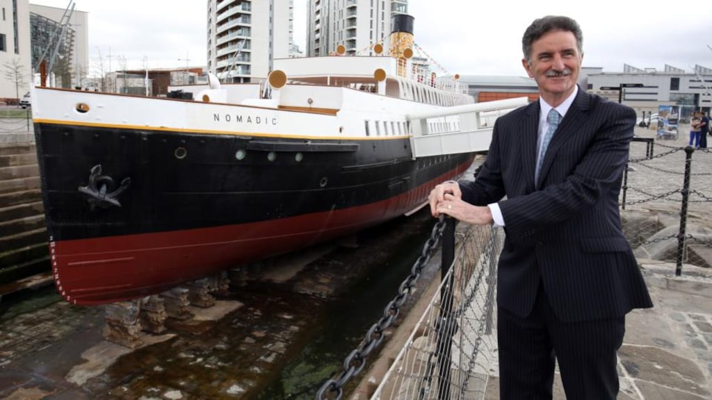 Nomadic Charitable Trust chairman Denis Rooney alongside the SS Nomadic in Belfast, where it has been opened to the public following a £9 million refurbishment. Photograph: Paul Faith/PA Wire