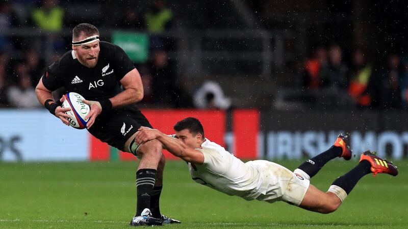 England’s Ben Youngs tackles New Zealand’s Kieran Read during the autumn international at Twickenham. Photograph: Mike Egerton/PA Wire