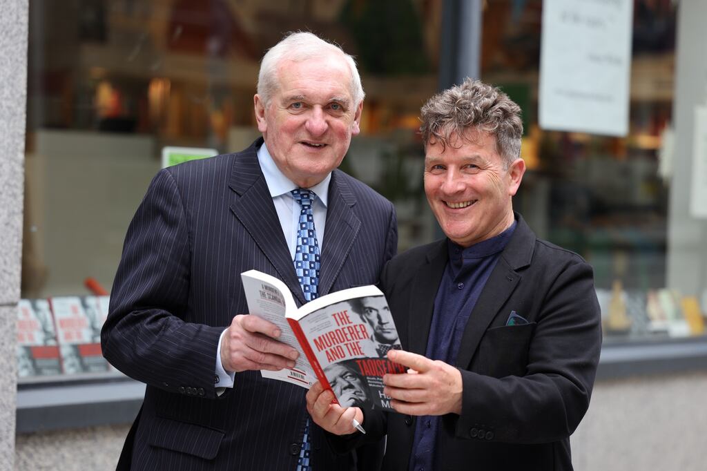 Former taoiseach Bertie Ahern and Irish Times journalist Harry McGee at the Gutter Bookshop in Temple Bar where McGee's new book, The Murderer and the Taoiseach, was launched on Wednesday. Photograph: Nick Bradshaw