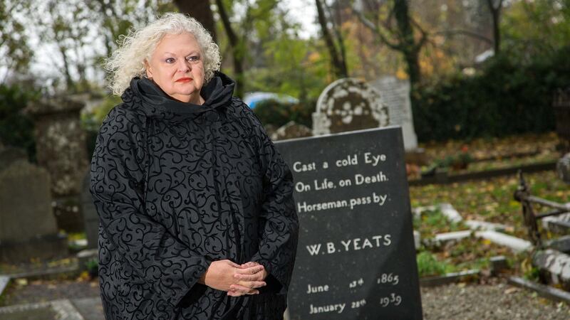 Donald Trump supporter Tammy Turner, on a month’s holiday in Ireland, visiting Yeats’s grave in Drumcliff, Co Sligo. Photograph: James Connolly