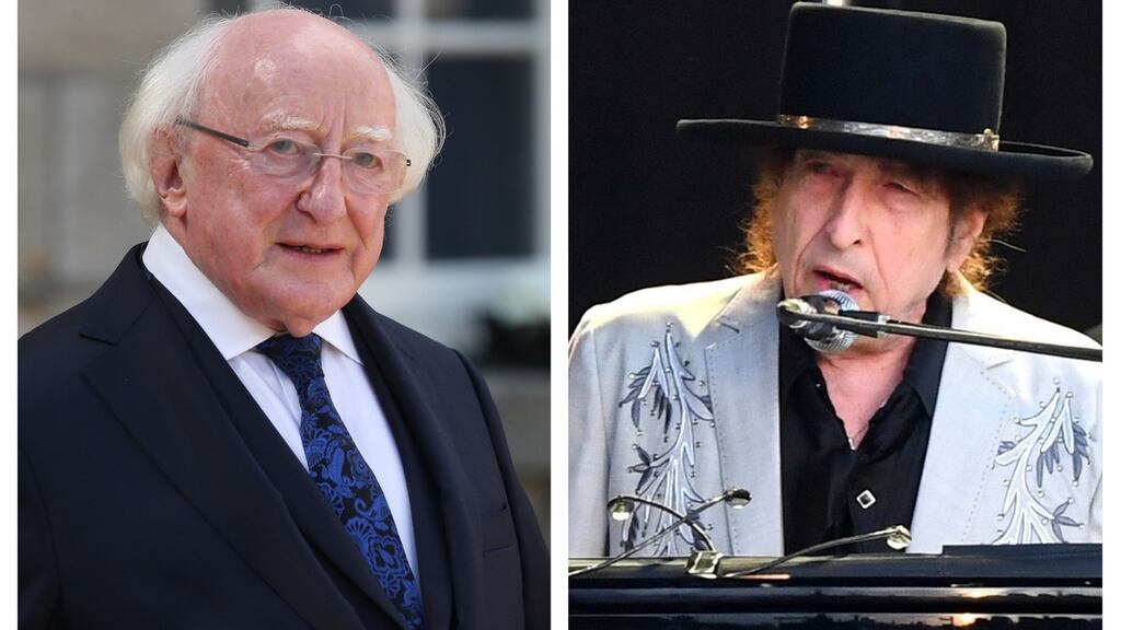 President Michael D Higgins has written to Bob Dylan on the occasion of his 80th birthday. Photographs: Stephen Collins/Collins; Dave J Hogan/Getty Images