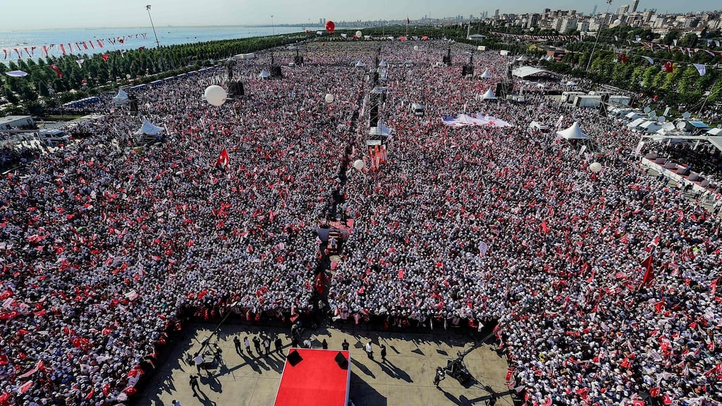 Supporters of Turkey’s main opposition party, the Republican People’s Party, attend a rally in the Maltepe district of Istanbul. Photograph: Yasin Akgul/AFP/Getty Images