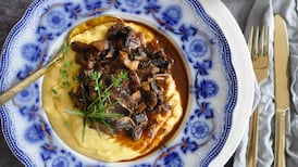 Quick mushroom stew with creamy Parmesan polenta