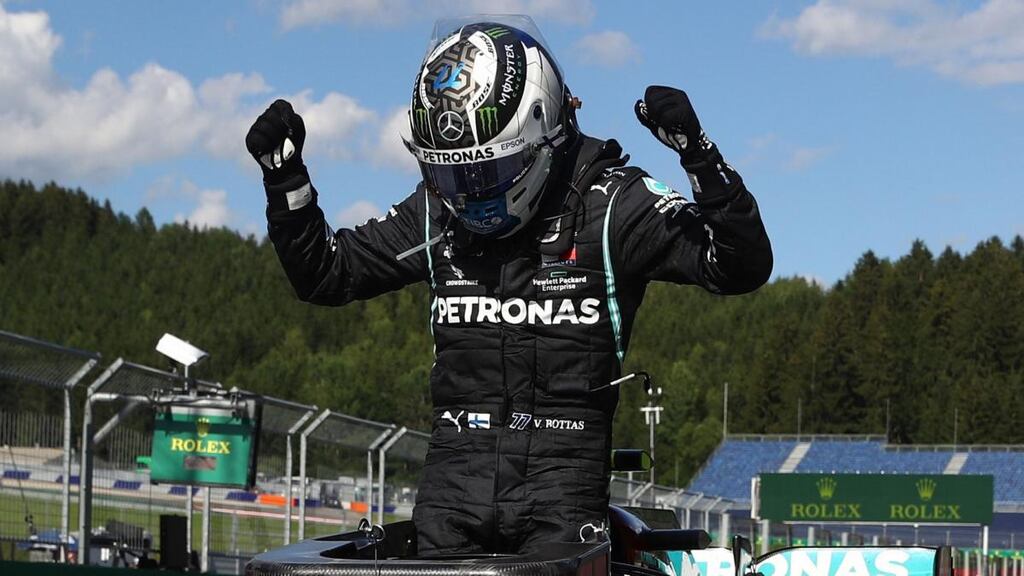 Valtteri Bottas celebrates winning the Austrian Grand Prix. Photograph: Mark Thompson/Getty/AFP