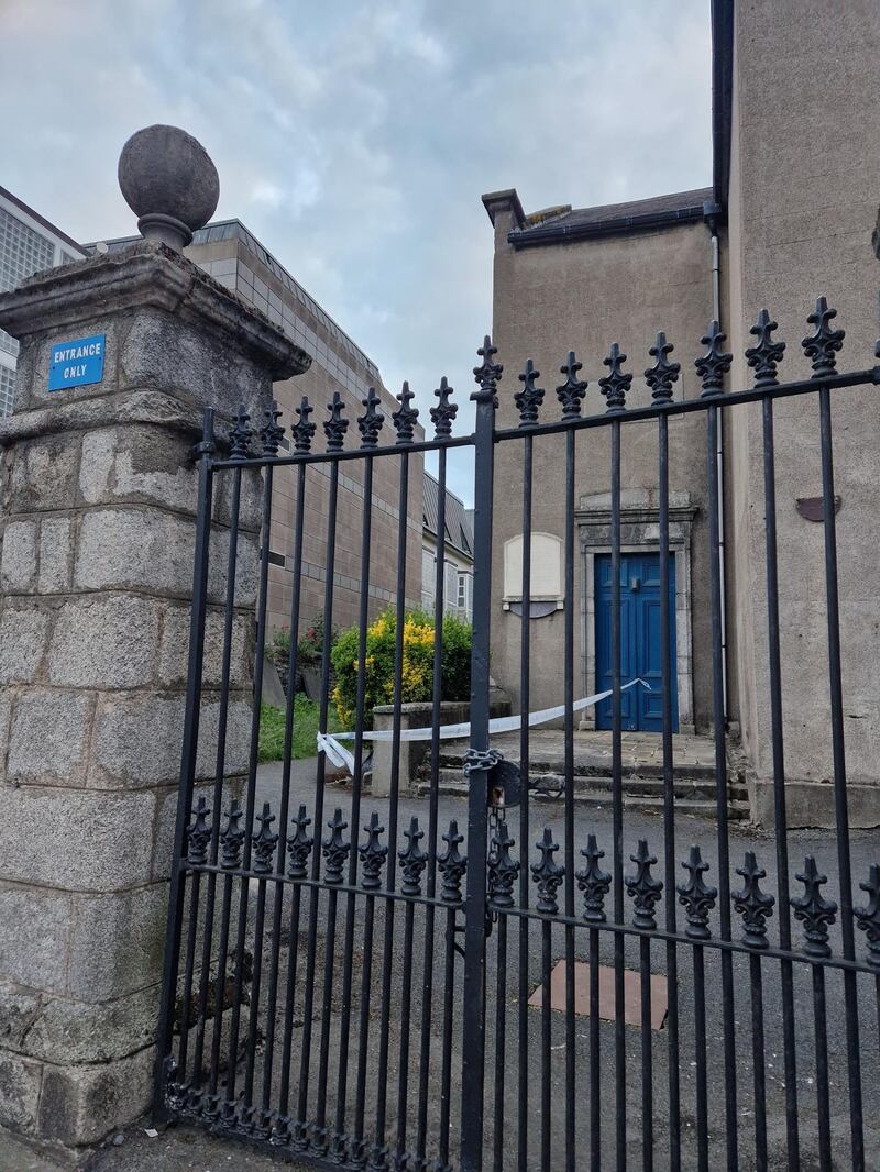 Crime scene tape at St Michan's on Tuesday night. Photograph: Laura Coates/The Irish Times
