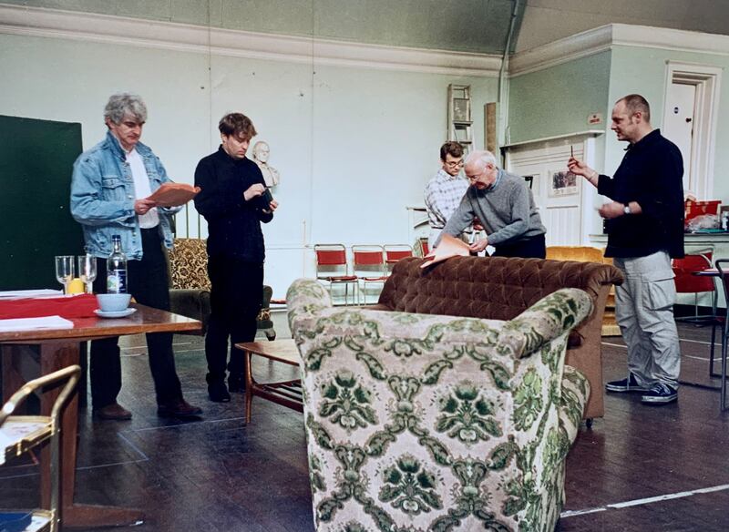 Father Ted: Dermot Morgan and Ardal O'Hanlon at rehearsals with their fellow cast members Ian Fitzgibbon and Jim Norton, and director Andy De Emmony. Photograph courtesy of Arthur Mathews