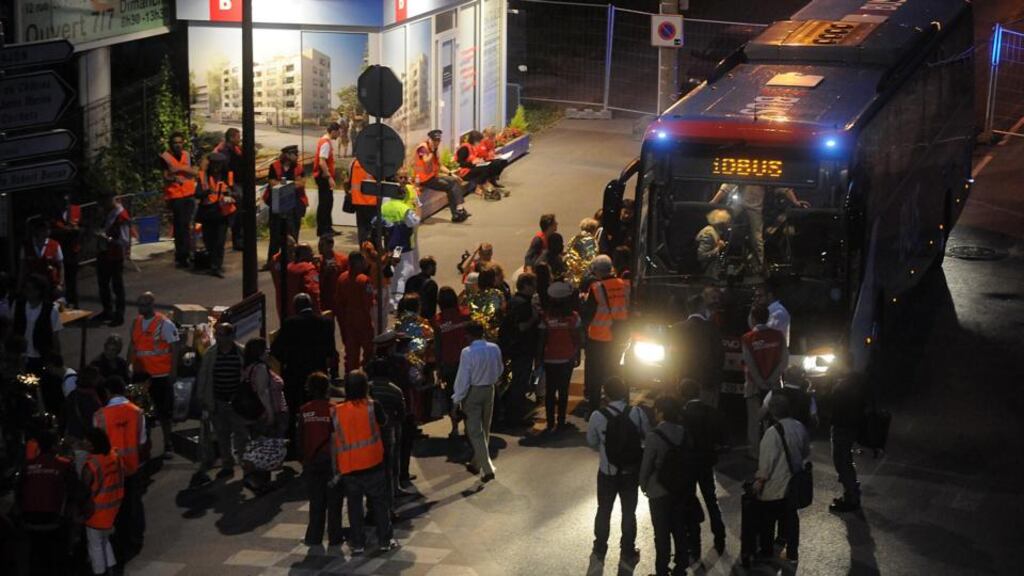 Passengers are evacuated after the incident. Photograph: Antoine Antoniol/Getty Images.