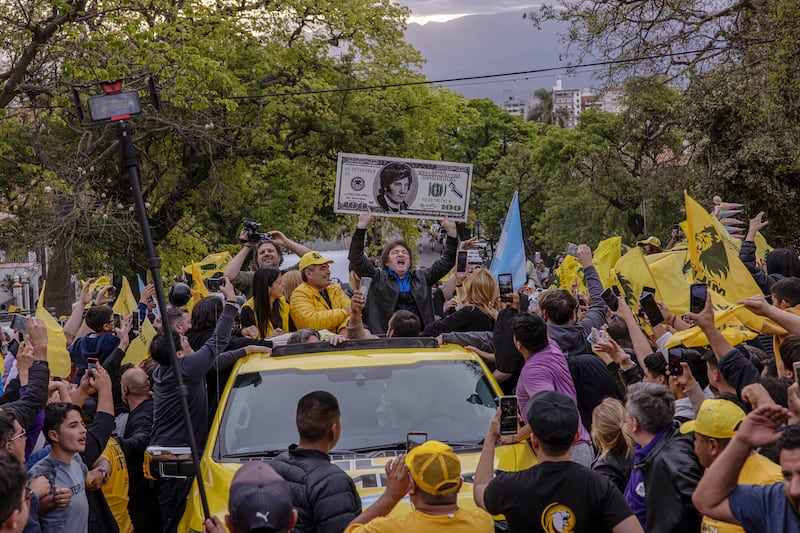 President Javier Milei of Argentina, prior to his election as president, campaigns in Salta, Argentina, in October 2023. File photograph: Sarah Pabst/New York Times