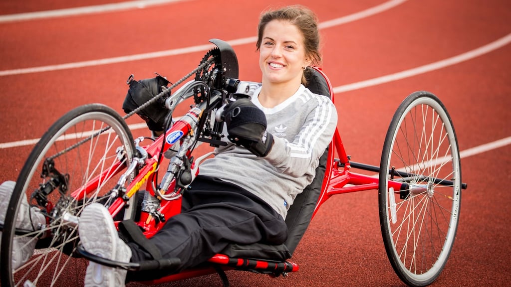 Geraldine Lavelle uses a hand-cycle to keep fit at IT Sligo. Photograph: James Connolly