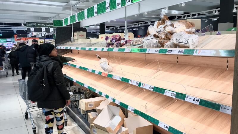 People shopping at Lidl at East Wall in March  Dublin as shelves beome empty after the Taoiseach made his speech in Washington saying  the country’s schools, colleges and childcare facilities are to close.  Photo: RollingNews.ie