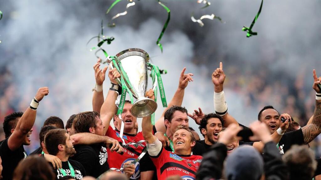 Toulon’s Jonny Wilkinson, lifting the Heineken Cup trophy in Dublin last year, has confirmed he will retire at the end of the season. Photograph: Julien Behal/PA Wire.