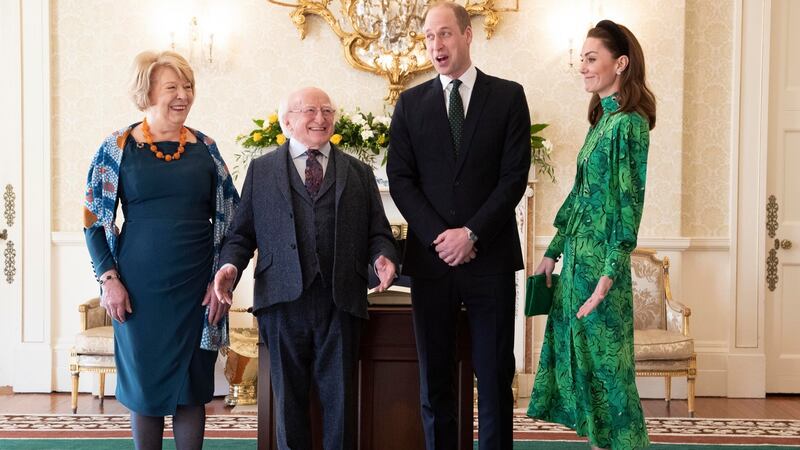 President Michael D Higgins, and his wife Sabina welcome Prince William and Kate, the Duke and Duchess of Cambridge to Aras an Uachtarain on Tuesday. Photograph: Colin Keegan/ Collins Dublin