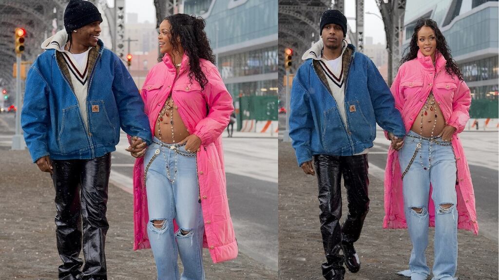 Rihanna orchestrated a paparazzi-style photoshoot on the streets of New York with her boyfriend A$AP Rocky. Photograph: Diggzy/Shutterstock