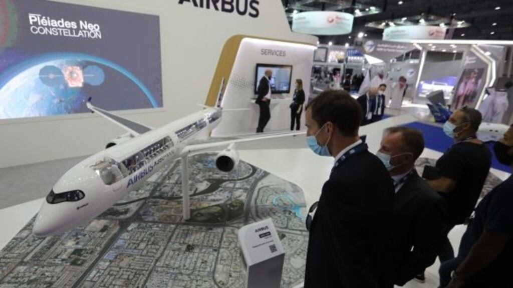 The Airbus section at the Dubai Airshow 2021 at Dubai World Central. Photograph: Ali Haider/EPA