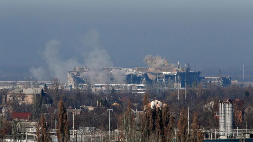 Smoke rises above a new terminal of the Sergey Prokofiev International Airport during fighting between pro-Russian separatists and Ukrainian government forces in Donetsk, eastern Ukraine. Photograph: Maxim Zmeyev/Reuters