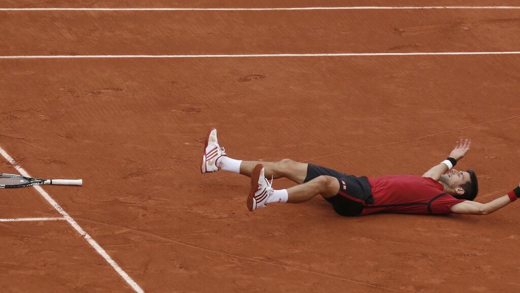 Novak Djokovic reacts after beating Andy Murray to win the French Open. Photo: Gonzalo Fuentes/Reuters