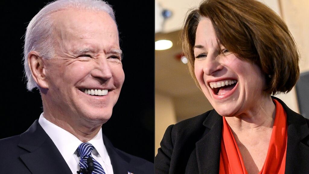 Former US vice president Joe Biden and Minnesota senator Amy Klobuchar. Photographs: Logan Cyrus and Stephen  Maturen/AFP via Getty Images
