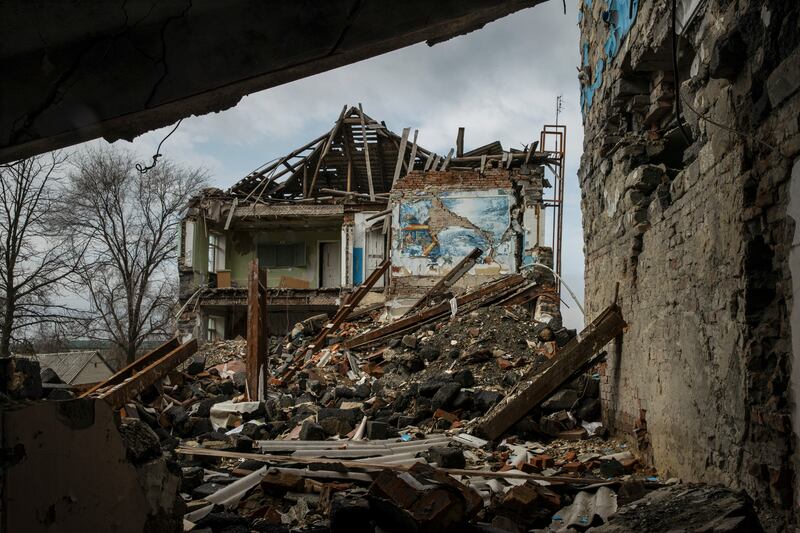 Destroyed buildings in Siversk, a city north of Bakhmut in the Donetsk province of eastern Ukraine, on March 10th. Photograph: Tyler Hicks/The New York Times