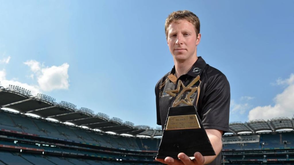London footballer Mark Gottsche  with his GAA/GPA Player of the month award  for May. Photograph:  Barry Cregg/Sportsfile