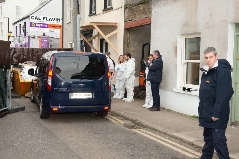 The scene at Richard and Tina Satchwell's home in Youghal as her remains were removed following a search in 2023. Photograph: Michael Mac Sweeney/Provision