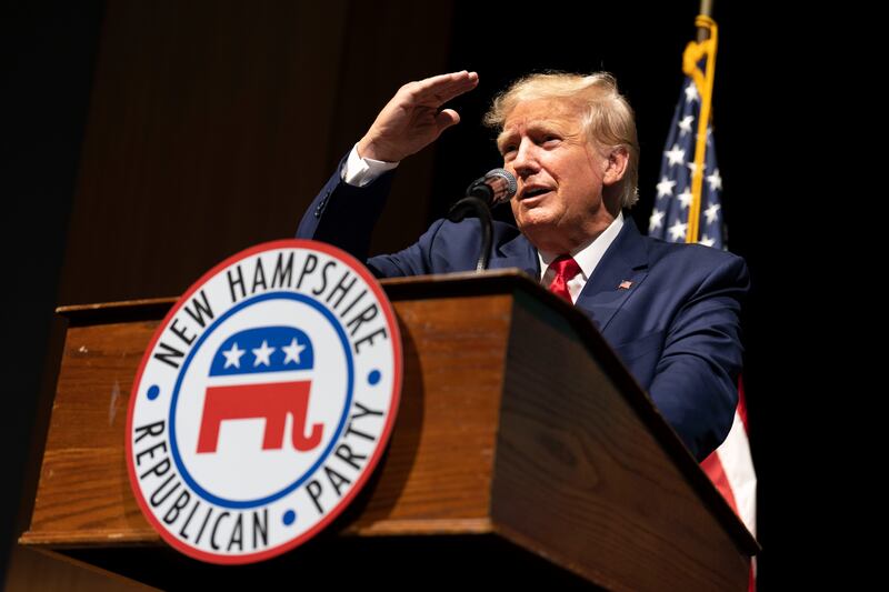 Former US President Donald Trump speaks to the New Hampshire Republican State Committee in January. Photograph: Doug Mills/New York Times