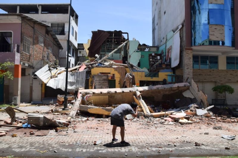 Building destroyed following earthquake. Photograph: AP