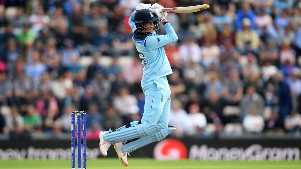 England’s Joe Root bats during the World Cup match against the West Indies at The Hampshire Bowl in Southampton. Photograph: Alex Davidson/Getty Images