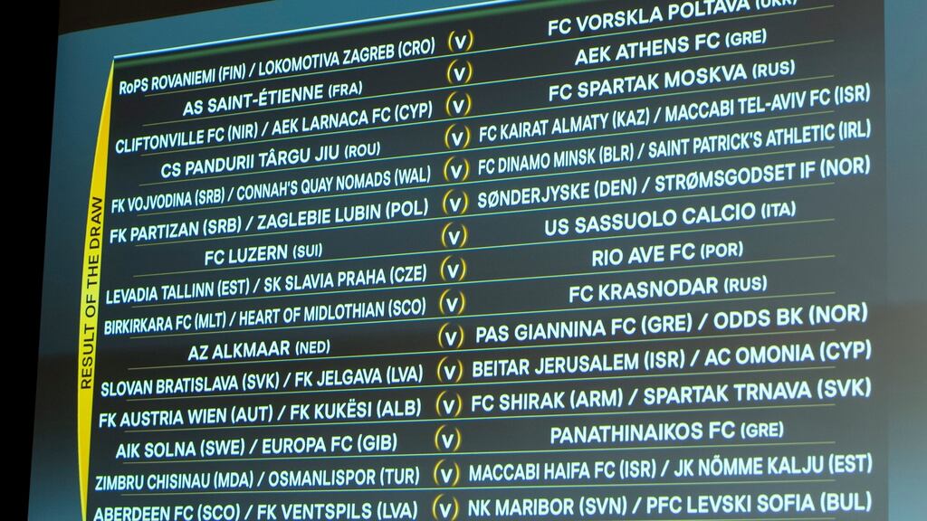 St Pat’s will face either Connah’s Quay or FK Vojvodina in the third round of the Europa League qualifiers should they progress. Photograph: Epa