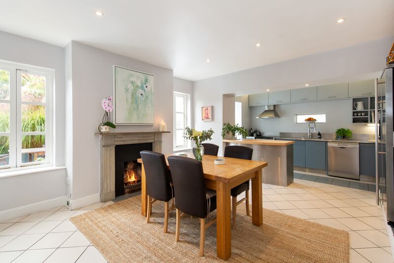 Dining area with open fireplace