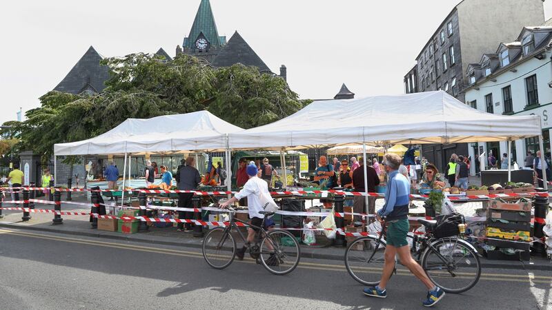 Some of the stalls at the Galway Market outside St Nicholas’ Collegiate Church. Photograph: Joe O’Shaughnessy