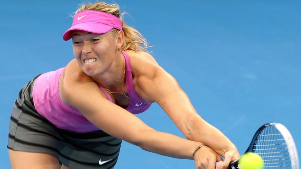Maria Sharapova of Russia in action against Kaia Kanepi of Estonia during the Brisbane International tournament in Brisbane, Australia. Photograph: AP Photo