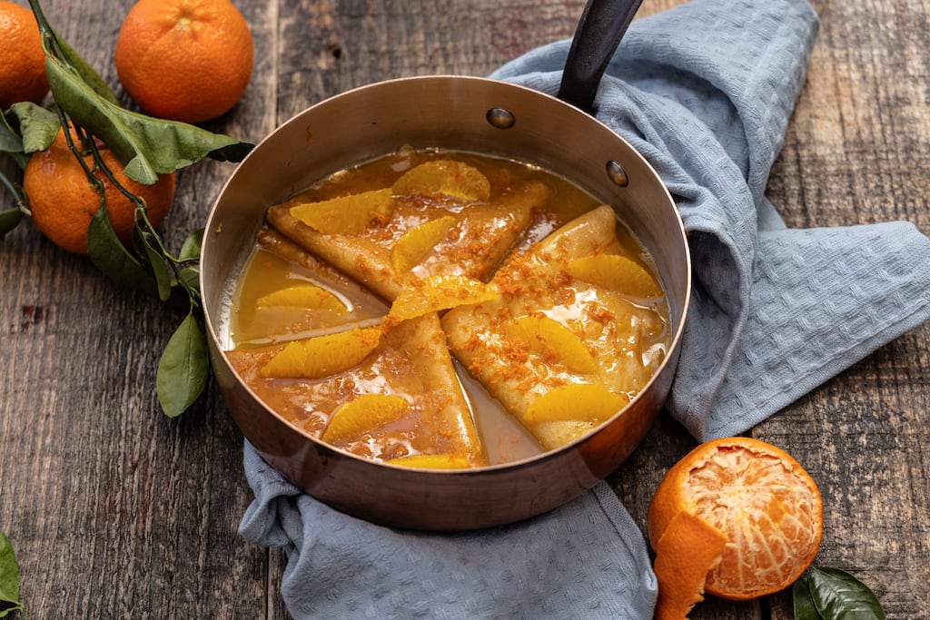 Mark Moriarty's crêpes Suzette. Photograph: Harry Weir