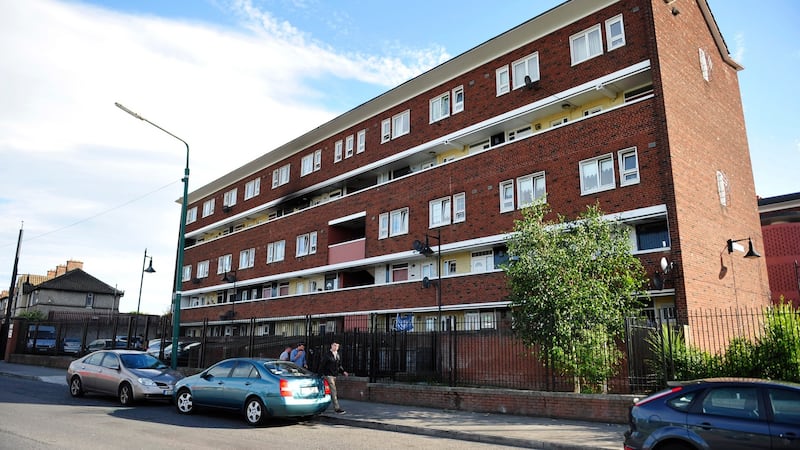 A Flat complex on Ruthland Ave, Dolphins Barn, in Dublin where a man died following a stabbing incident. Photograph: Aidan Crawley