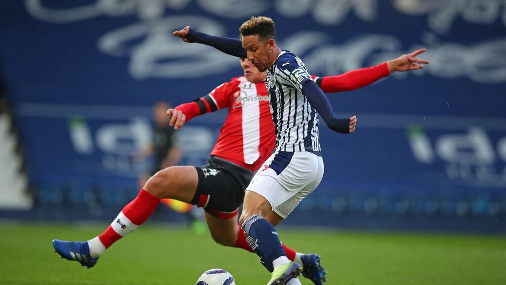 Callum Robinson scores West Brom’s third goal during the Premier League game against Southampton at The Hawthorns. Photograph:  Catherine Ivill/AFP via Getty Images