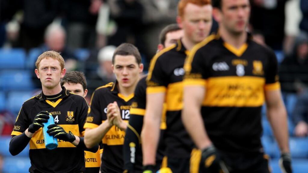 Colm Cooper and his Dr Crokes team-mates during the pre-match parade before last year’s Kerry senior football final. Photograph: Cathal Noonan/Inpho