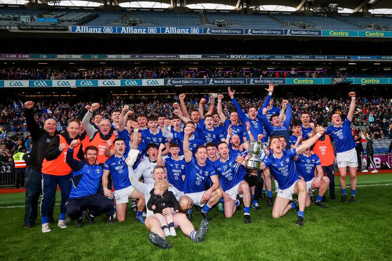 Arva from Cavan celebrate their victory over Listowel Emmets in the AIB All-Ireland JFC final at Croke Park. Photograph: Ryan Byrne/Inpho