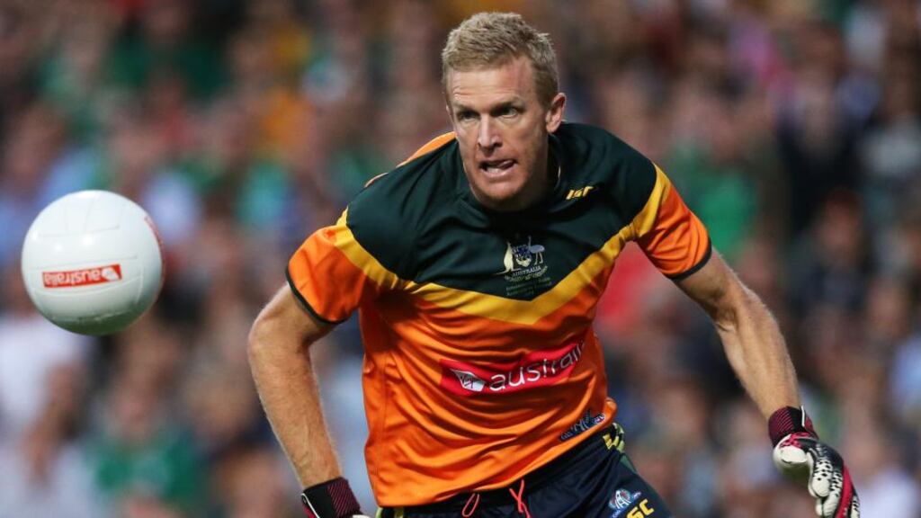 Essendon’s Dustin Fletcher seen above representing Australia in the International Rules series, has along with Jobe Watson and 32 other players been cleared by an AFL anti doping tribunal. Photo: Cathal Noonan/Inpho