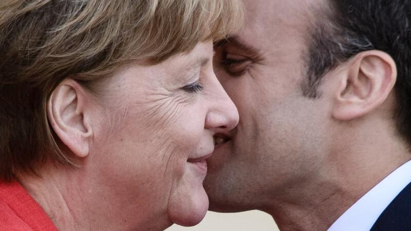 Europe's de facto leader: President Macron with the German chancellor, Angela Merkel, this week. Photograph: Clemens Bilan/EPA