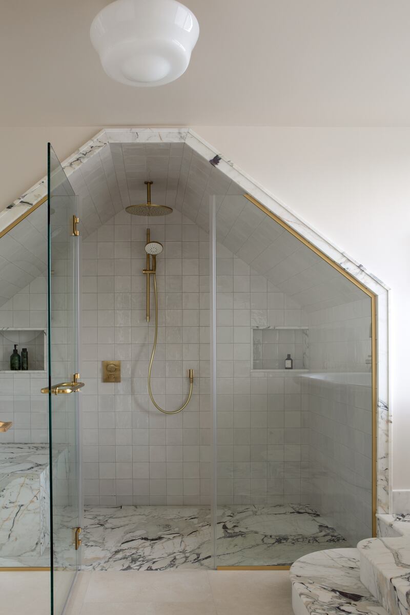 Contrasting tiles in a bathroom. Photograph: Ruth Maria Murphy