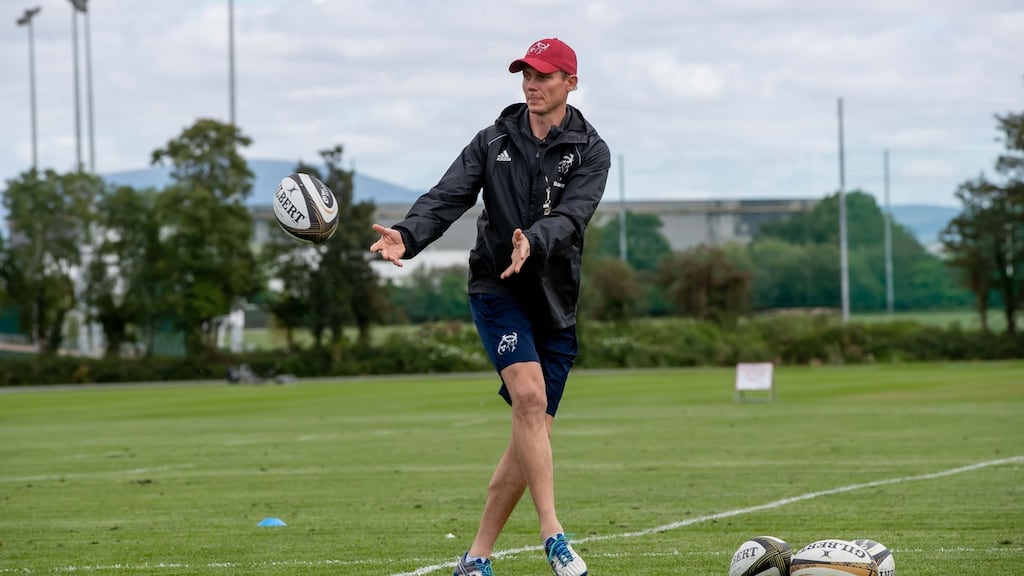 Munster senior coach Stephen Larkham during a training session on Monday. Photo: Morgan Treacy/Inpho