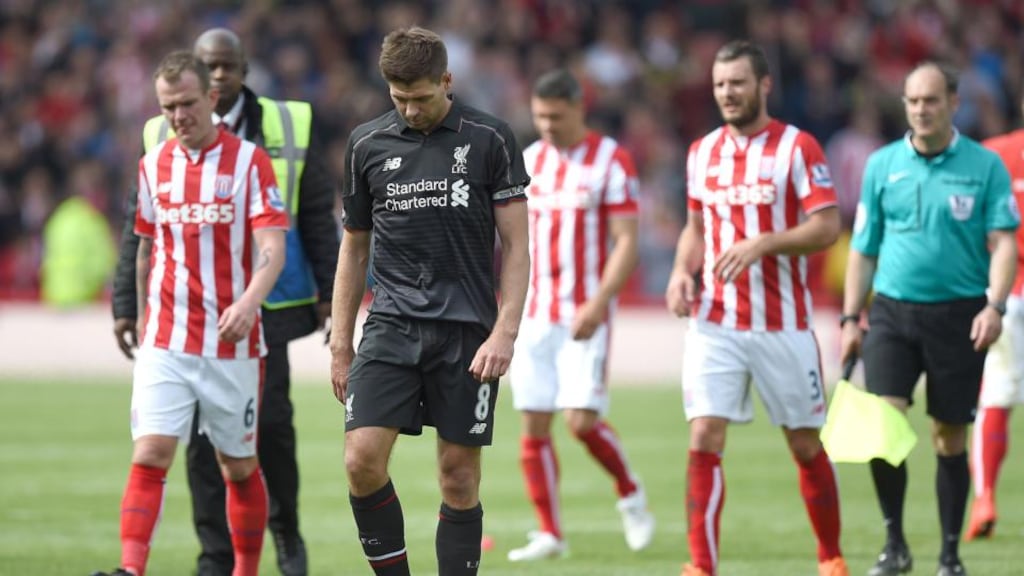 Liverpool were beaten 6-1 by Stoke City in Steven Gerrard’s final appearance. Photograph: PA