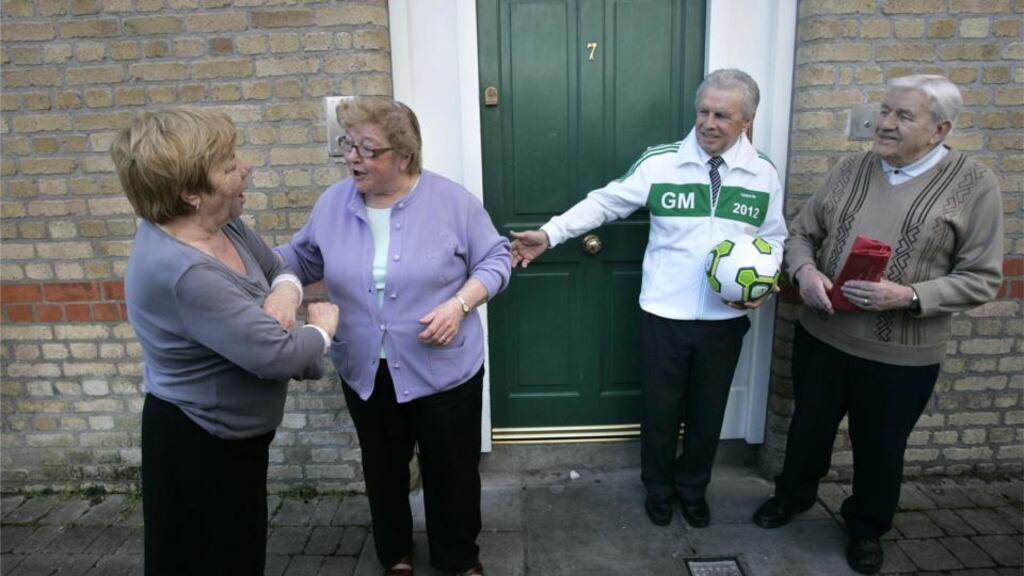 Dublin City Council has voted to confer the freedom of the city on retired footballer John Giles (2nd right above). Photograph: Dara Mac Dónaill/The Irish Times.