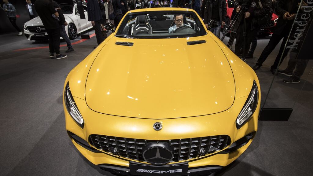 The Mercedes-AMG GT C sports car, manufactured by Daimler, on display at the Auto Shanghai 2019 show in China. Photograph: Qilai Shen/Bloomberg